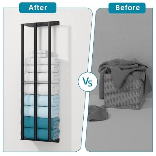 Susswiff Towel Racks for Bathroom 31 Inch - Wall Mounted, Solid 2 Metal Shelves and 3 Vertical Bars, Can Holds 6 Large Rolled Bath Towels - for Modern Decor Bathroom Towel Storage (Matte Black) 6