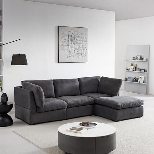 Oversized Modular Sectional Sofa Deep Seat Cloud Couch with Movable Ottoman - Down Filled Convertible L Shaped Corner Couch with Detachable Cushions and Cover for Living Room Apartment