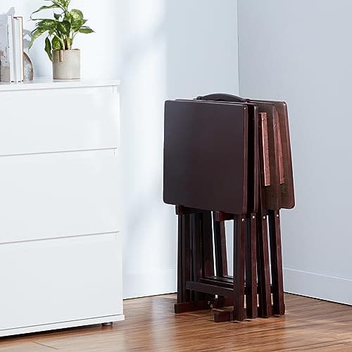 Amazon Basics Portable Foldable TV Tray Table with Storage Rack, Space-Saving Design, Sturdy Wood, 14.6"L x 19"W x 26"H, Espresso, 4-Pack 7