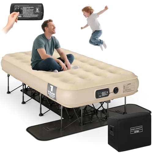 Simpli Comfy EZ Bed Twin Self-Inflating Air Mattress with Built-in Frame, Pump and Wheeled Case, Blow Up Inflatable Air Bed Perfect for Home, Guests, Travel, Vacation, Camping