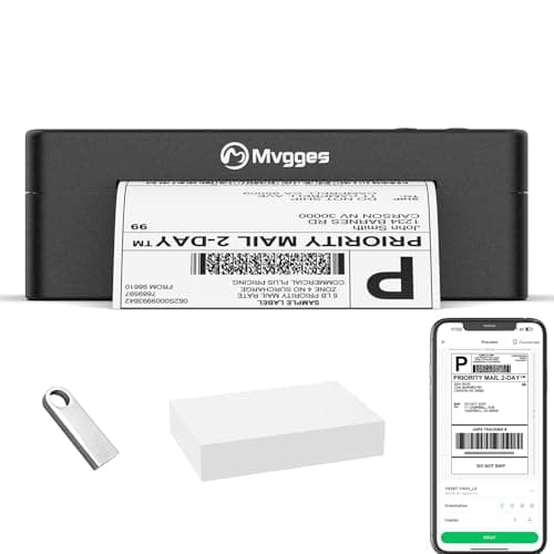Mvgges Shipping Label Printer Bluetooth, 4X6 Thermal Label Printer for Shipping Packages, Support Windows, Mac, iOS, Android, Used for Amazon, Ebay, UPS, USPS, Shopify