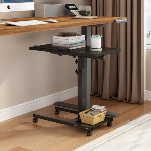 Laptop Desk Stand for Bed Portable Desk Overbed Bedside Mobile Laptop Table Rolling Foldable Table Adjustable Height with Locked Wheels & Mouse Pad for Office Sofa (Dekuwood Black) 6