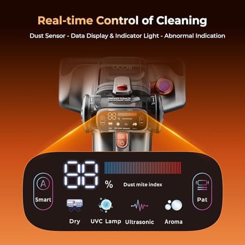 JIGOO T600 Bed Vacuum Cleaner with UV-C Light, 15Kpa Suction 700W Powerful Double Cup Handheld Vacuums, Mattress Vacuum Cleaner with Smart Dust Sensor, Ultrasonic & Heating Tech, HEPA Filter - Corded 5