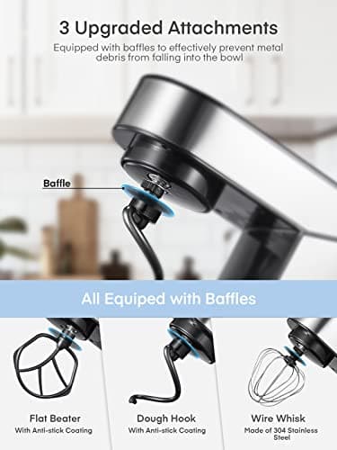 Stand Mixer FOHERE, 5.8 QT Stainless Steel Mixer with Dough Hook, Mixing Beater, Wire Whip, Dishwasher-safe, 6+P Speeds Tilt-Head Kitchen Dough Mixers for Cake, Electric Home Cooking Kitchen Mixer 5