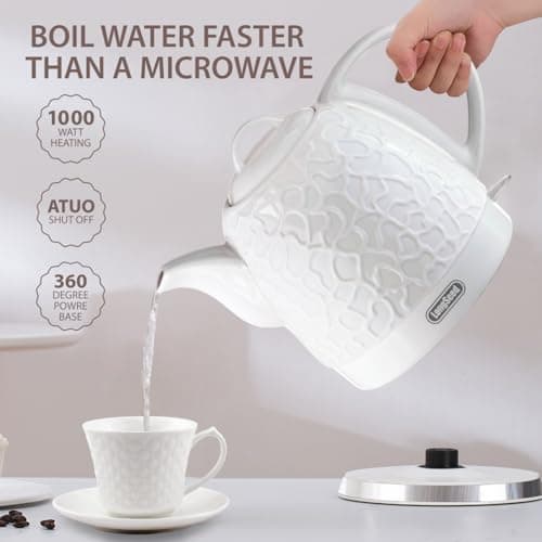 LONGSEED Ceramic Electric Kettle 1.0L(34oz), 1000W Fast Boiling, Automatic Shut-Off &, BPA-Free, Cordless Water Boiler, Boil Dry Protection, Pot with LED Indicator for Home Office Kitchen 6