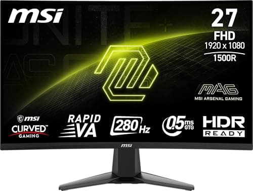 msi MAG 276CXF 27-inch 1920 x 1080 (FHD) Curved Monitor, 280Hz, HDMI, DisplayPort, VGA Port, VESA Mountable, Tilt, Speaker, Slim Bezel, 0.5ms, Black