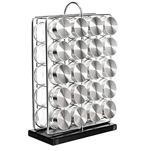 Amazon Basics 20 Jars Spice Rack Organizer, Space-Saving Kitchen Organizer with Glass Spice Jars, Sturdy, Silver