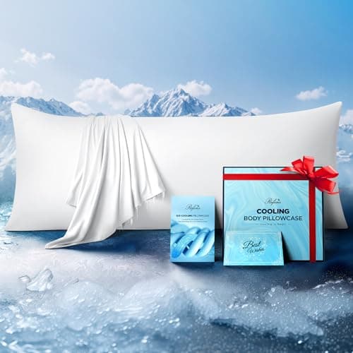 Ice Cooling Body Pillowcase for Hot Sleepers – Stays Cool All Night, Silky Touch Long Body Pillow Cases with Invisible Zipper, Soft & Breathable Body Pillow Cover, Gift for Men Women - 20"x54", White