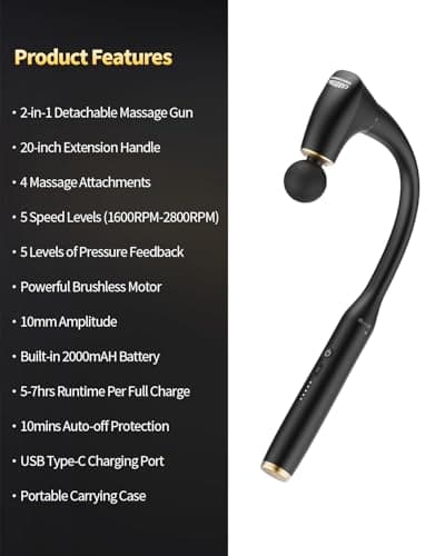 2-in-1 Detachable Percussion Massage Gun with Extension Handle, Back Massager for Pain Relief Deep Tissue Muscle Massager for Arm Shoulder Lower Back Thigh Waist, Gifts for Women , FSA-HSA Eligible 9