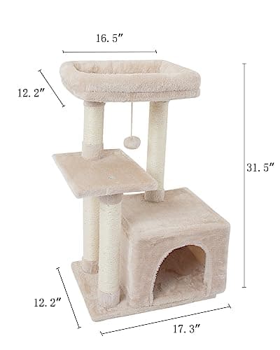 FISH&NAP Cute Cat Tree Kitten Cat Tower for Indoor Cat Condo Sisal Scratching Posts with Jump Platform Cat Furniture Activity Center Play House Beige 6