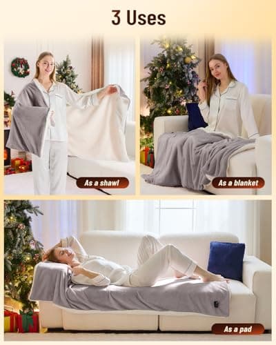 Portable Heated Blanket, 70"x 30" USB Heated Blanket, 3 Heat Settings ＆ 18W Heated, Machine Washable, Grey (Battery not Include) 7