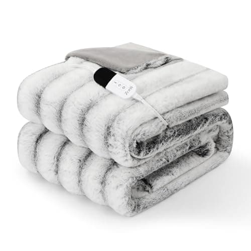 ZonLi 2-in-1 Weighted Heated Blanket for Back Pain, Heated Weighted Blankets Queen Size, 6 Heating Levels 1-10H Auto Off, Soft Ribbed Rabbit Fur Washable, Chirstmas Blanket for Family