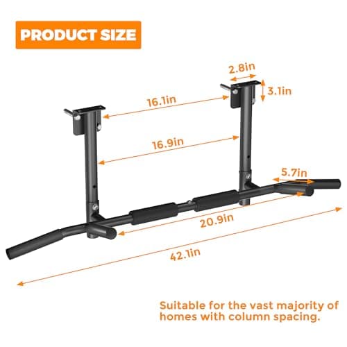 Joist Mounted Pull Up Bar,42" Wide Bar Ceiling Mount Chain Up Bar Adjustable Height,for Home Gym,Cross Training Strength Building,up to 350LBS 8