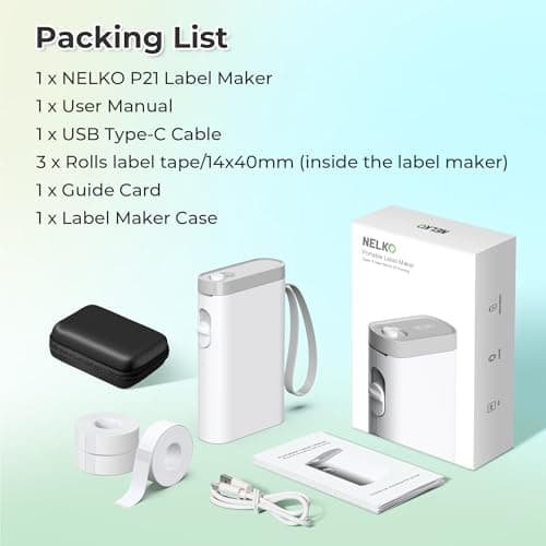 Nelko Label Maker Machine with Tape, P21 Bluetooth Label Printer with 3 Tapes & Case, Wireless Mini Label Makers with Multiple Templates Icon Font Custom for School Office Home, White 8