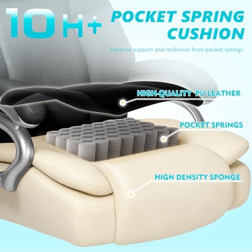 Indulgear 500lbs Big and Tall Office Chair, Heavy Duty Office Chair for Heavy People, High Back Executive Desk Chair with Adjustable Lumbar Support,Quiet Rubber Wheel,Pocket Spring Cushion 6