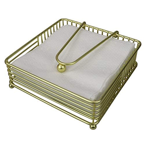 Home Basics Halo Steel Napkin Holder with Weighted Pivoted Arm, 7" x 7" x 2.5", Gold