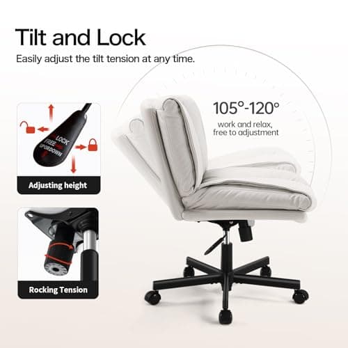 LEAGOO Criss Cross Chair with Wheels, Comfy Armless Desk Chairs with Tech Fabric, Wide Seat Cross Legged Office Chair, Height Adjustable Swivel Computer Task Chairs for Home Office, Bedroom, Make up 7