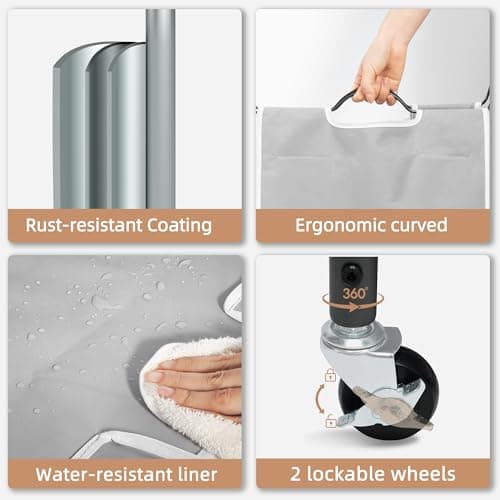 STORAGE MANIAC Laundry Sorter with Hanging Bar, Portable, Removable Laundry Hamper Cart with Heavy Duty Rolling Lockable Wheels and Removable Bags, Rolling Laundry Basket Organizer 181L, 4 Section 6