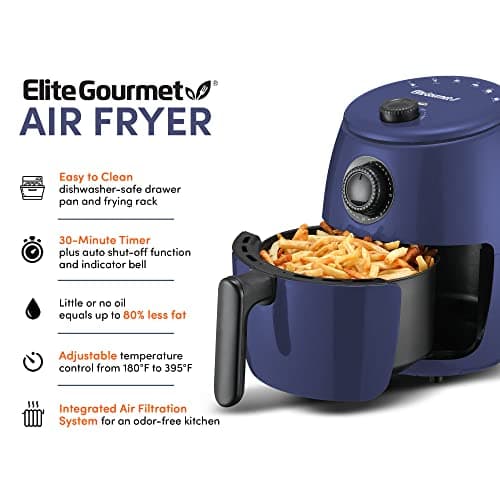 Elite Gourmet EAF-0201BG Personal 2.1 Qt. Compact Space Saving Electric Hot Air Fryer Oil-Less Healthy Cooker, Timer & Temperature Controls, 1000W, Quart, Blue Gray 6