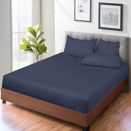 ROYALE LINENS 300 Thread Count 100% Long Staple Combed Cotton Fitted Sheet Twin - Super Soft Deep Pocket Bottom Sheet - Fitted Sheets Only - Elastic Sheets (Twin, Navy) 7