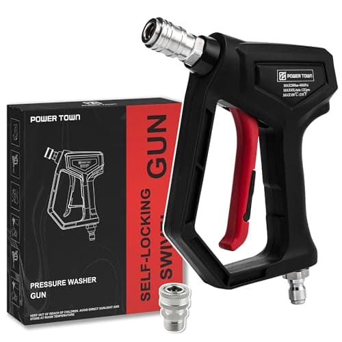 POWER TOWN Short Pressure Washer Gun with Swivel, 1/4" Automatic Quick Connector Power Washer Handle with 3/8" Swivel Male Plug Coupler, Addition M22-14mm Adapter