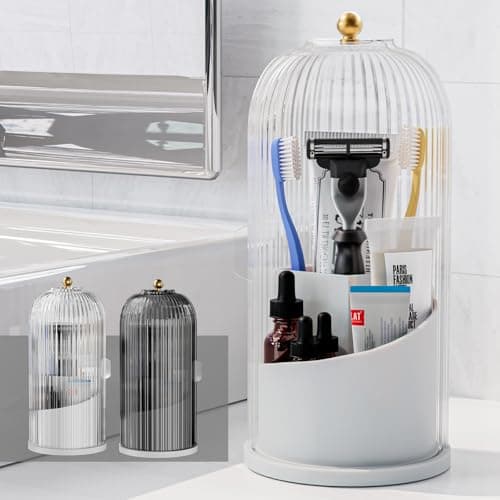 Toothbrush Holders with Sliding Lid for Bathroom Counter Organizer, Tooth Brush Toothpaste Holder for Bathroom Vanity Makeup Brushes Holder-White