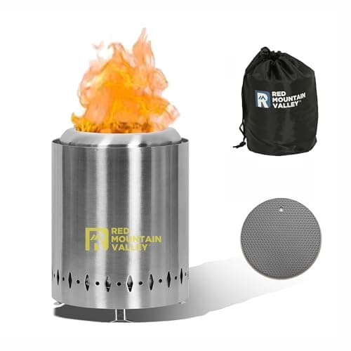 Red Mountain Valley Smokeless Tabletop Fire Pit with Mat, Portable Mini Low Smoke Camping Stove, with Travel Bag and Fireproof Mat, Stainless Steel Grey, for Outdoor Enthusiasts