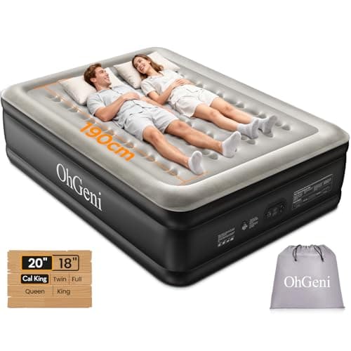 OhGeni 20" Raised Cal King Air Mattress with Built in Pump, Keep Feet from Dangling, Extra Length Blow up Mattress, Back-Friendly Airbed for Guests, Luxury Comfort for People(190CM Height), 700lbs
