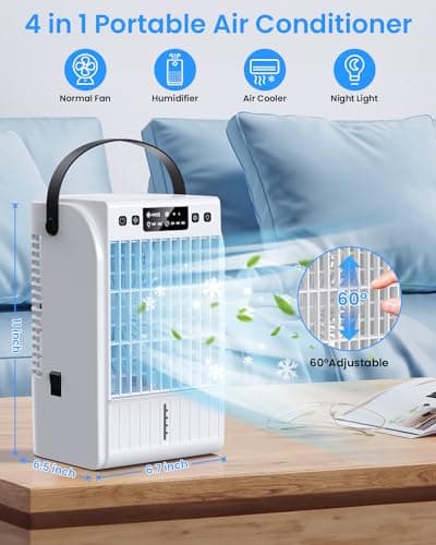 Portable Air Conditioners, 4 Wind Speeds 1500 ML Quiet Portable AC with Remote, 2 Speeds Humidifier & 2-6H Timer Evaporative Air Cooler, 7 Color Light Personal Cooling Fan for Home Office Room Bedroom 6