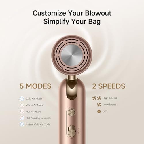 Dreame Pocket Pro Hair Dryer, Dual Voltage Travel Blow Dryer with Diffuser, 1300W Professional HighSpeed Ionic Hair Blower, Fast Drying, Low Noise, Lightweight, No Heat Damage, Global Travel 120V/240V 10