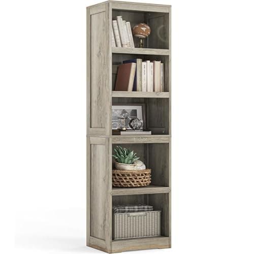 LINSY HOME 5-Shelf Bookcase, Narrow Bookshelves Floor Standing Display Storage Shelves 68 in Tall Bookcase Home Decor Furniture for Home Office, Living Room, Bed Room - Light Brown