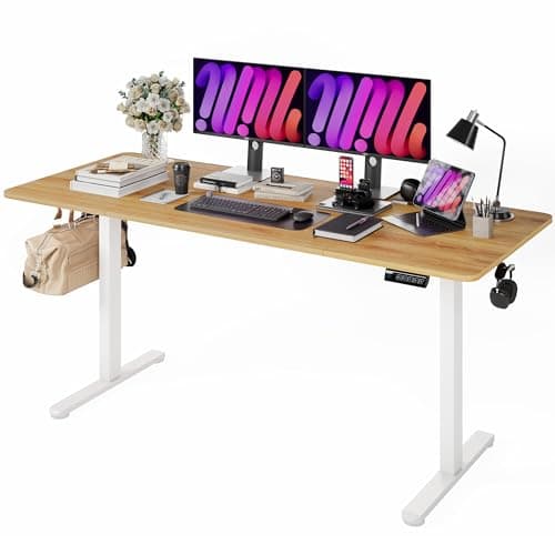 Monomi Large 71“ Standing Desk - Adjustable Electric Desk for Dual Monitor Setup with Anti-Collision, 3 Programmable Memory, 176 lbs Weight Capacity, Home Office Desk (Natural)
