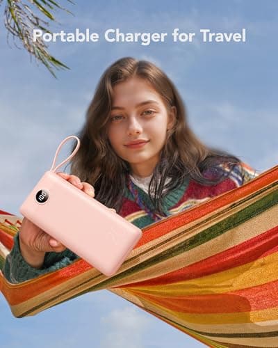 VRURC Portable Charger, 20000mAh Power Bank Fast Charging, Built-in Micro & USB C Three Cables, 4 Output 2 Input LED Display Charging Bank for iPhone, Samsung, Android etc-Pink (1 Pack) 8