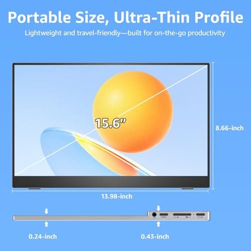 VisionOwl Portable Monitor 15.6 Inch 1080P FHD 85% sRGB Second Screen, USB-C HDMI HDR FreeSync Travel Monitor for Laptop PC MacBook PS5 Xbox, VESA Mountable, with Speakers, Cover Stand, Silver 8