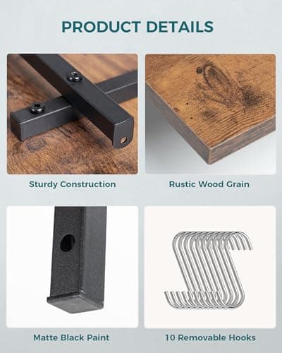 OROPY 2 Pack Wooden 23.6'' Pot Pan Hanging Rack Wall Mounted with 10 S Hooks, Set of 2 Large Pot Wall Holder Kitchen Shelves for Utensils, Cookware 7