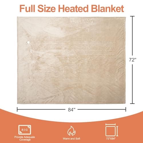 FluffyWarmth Electric Heated Blanket Full Size,72"X84" Electric Blanket with 3 Heating Settings,8 Hours Auto Shut Off, Soft Flannel and Sherpa for Bed Use, Beige 7