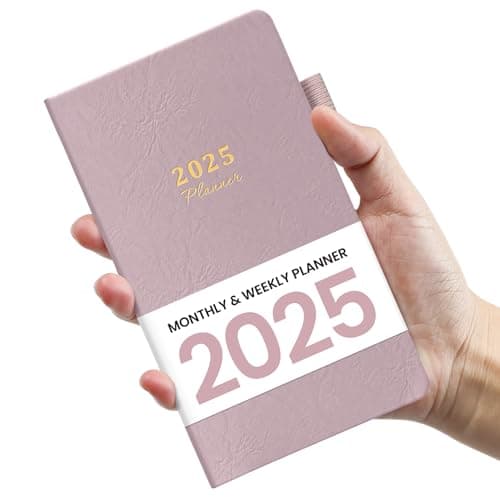 2025 Pocket Planner, Weekly and Monthly Planner Runs from Jan 2025 to Dec 2025, Hardcover 2025 Calendar Planner Book with Tabs, Inner Pocket, Ideal for Office Home School Supplies, A6 Mini Size (3.8" x 6.6") - Purple Grey