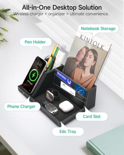 Fast Wireless Charging Station with Desk Organizer for iPhone 17/16/15/15 Pro/14/14 Pro Max/14 Pro/14 Plus/13/13 Pro Max/13 Pro/and iPhone 12/11 Series, Nightstand Desktop Organizer for Home Office 7