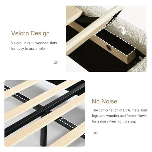 BarnFurin Full Size Bed Frame,Cloud Boucle Upholstered Platform Bed Frame with Headboard, Modern Style, Soft Rounded Corners, No Box Spring Required, Easy Assembly, Beige 8