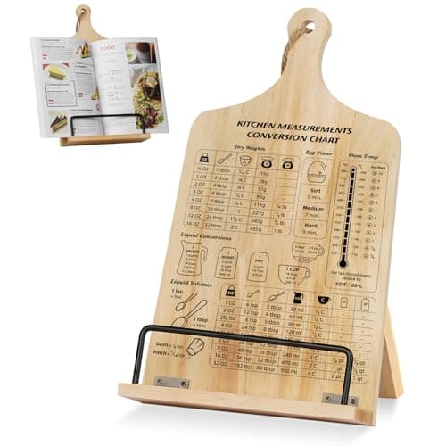 Kitchen Conversion Chart Cookbook Stand, Wood Cook Book Holder, Recipe Cookbook Holder Stand with Kitchen Counters, Baking Valentines Day Birthday Gifts for Women, Accessiores for Holding Cookbooks