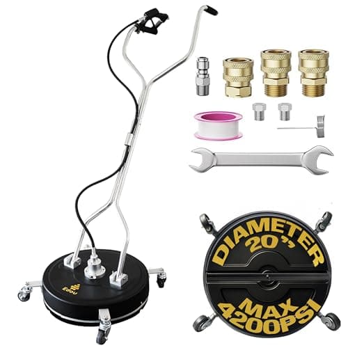 EDOU 20-Inch Dual Handle Pressure Washer Surface Cleaner, Wheels - Heavy Duty Composite Surface Pressure Washer - 4000 PSI Max - Includes 3/8-Inch Quick Connector Kit, Teflon Tape, Adapter Set