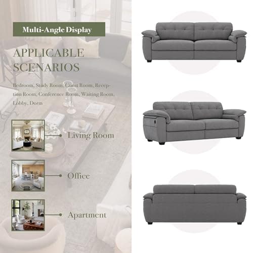 CHYMSUN 87"" Modern Sofa, Comfy Sofa Couch w/Extra Deep Seats, 2/3 Seater Couches w/USB Charging Ports & Side Pockets, Sleeper Sofas for Living Room, Apartment, Office (Grey Chenille), BAESF329DG 6