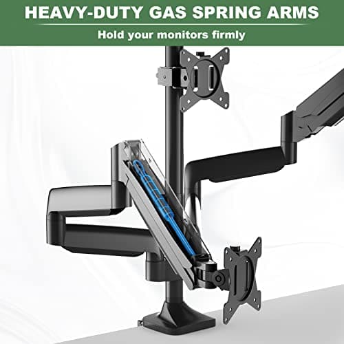UPGRAVITY Triple Monitor Stand for Three Computer Screens up to 32”, Heavy Duty C-Clamp Base, Fully Adjustable Gas Spring 3 Monitor Desk Mount Arms Hold up to 30.9 lbs Each 6