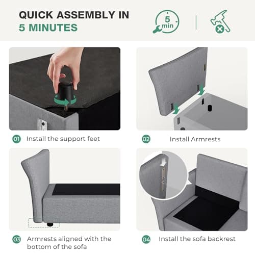 Novilla 57" Small Couch - Grey Linen Fabric Loveseat Sofa with 2 Bolster Pillows, Toolless Assembly 6