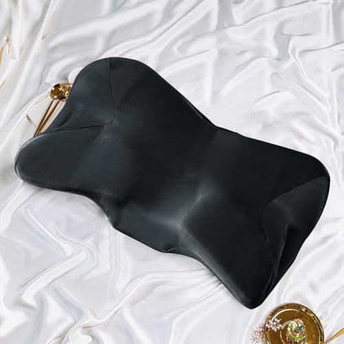 Eychei Satin Pillowcase for Cervical Pillow, Black Silky Cervical Pillow Case Contour Pillow Case Cover with Zipper, Smooth Ergonomic Pillowcase for Neck Pillow Cover