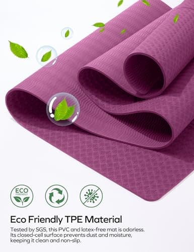 Ewedoos Eco Friendly Yoga Mat with Alignment Marks TPE Non Slip Hot Yoga Mat Thick 1/4'' Anti-Tear Surfaces Exercise Mat for Home Workout Fitness Pilates 5