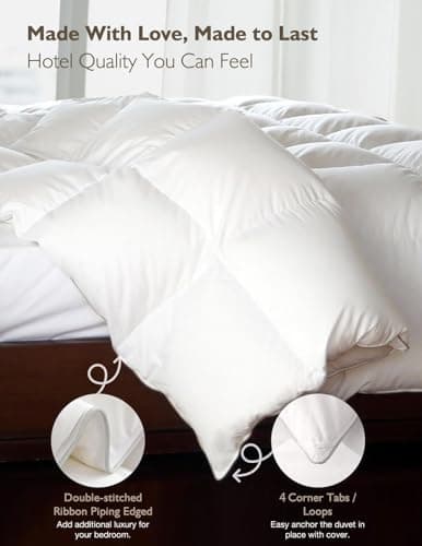 Hotel Luxury All Season Feather Down Comforter King Size, Silky Soft Egyptian Cotton Blend Cover, Fluffy Ethically Sourced Feather & Down Fibers Filled Duvet Insert with Corner Ties, 106x90 Inch White 7