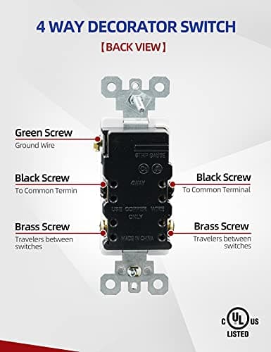 AIDA 4 Way Switch Decorative Light Switch, 15Amp, 120/277 Volt, 4 Way Decorative Light Rocker Switch Replacement, Self-Grounding, Residential and Commercial Grade, UL Listed (10 Pack, Glossy White) 7