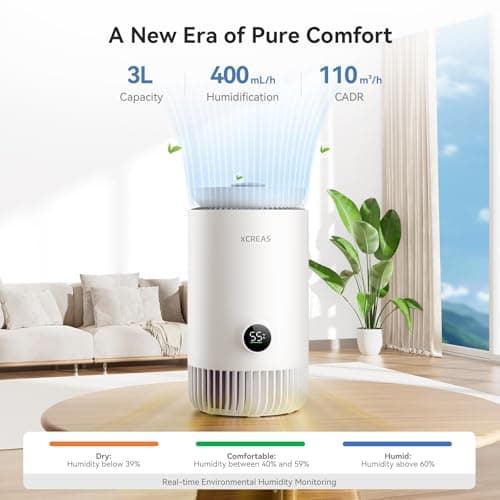 xCREAS Humidifier and Air Purifier in One, Evaporative Humidifier and HEPA Air Purifier Combo for Bedroom, 0.8 Gal Water Tank Top Fill, 23dB Quite Mist-Free 5