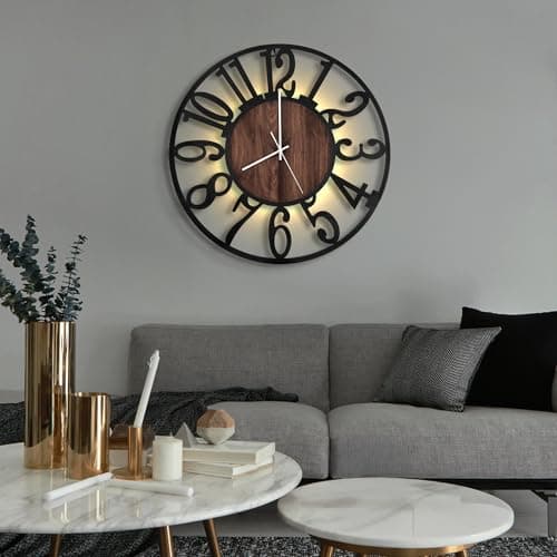 LEIKE Large Wall Clocks with Night Light Battery Operated,Silent Non Ticking,Rustic Modern Big Wood Clock for Living Room, Bedroom,Kitchen,Farmhouse,Office,Home Decor-20 Inch(Black-Arabic Number) 8